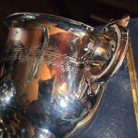 Silver-Plated Sugar Bowl & Creamer Set With Ornate Handles - Picture 2 of 8